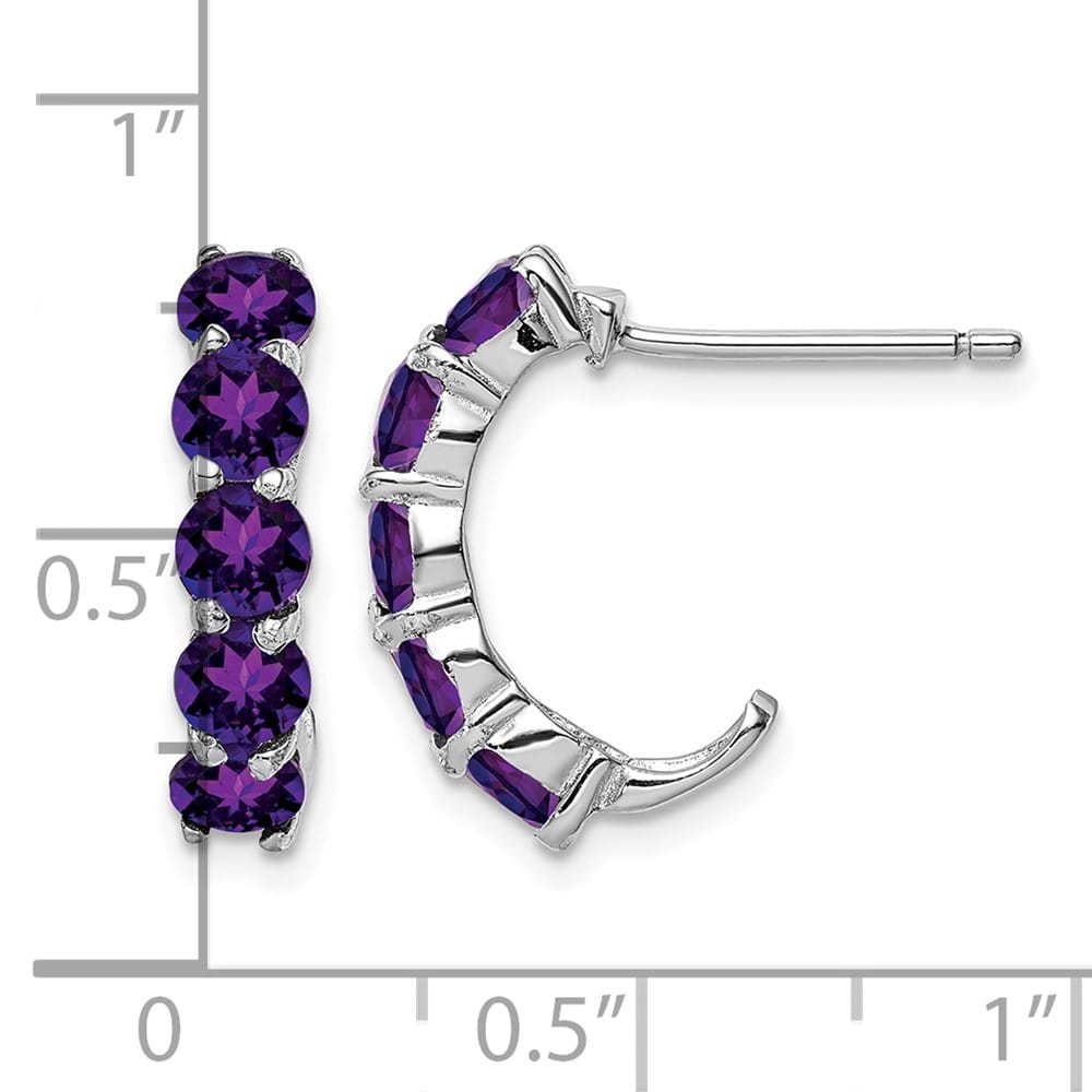 Sterling Silver Amethyst J-Hoop Earrings, view 4 of 4