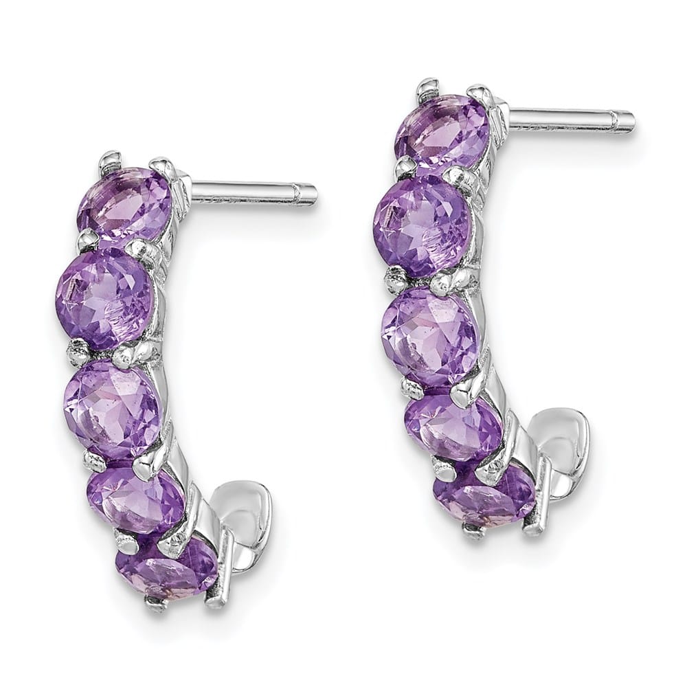 Sterling Silver Amethyst J-Hoop Earrings, view 2 of 4