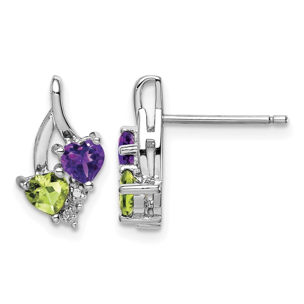 Sterling Silver Amethyst Peridot Diamond Earrings, view 1 of 4