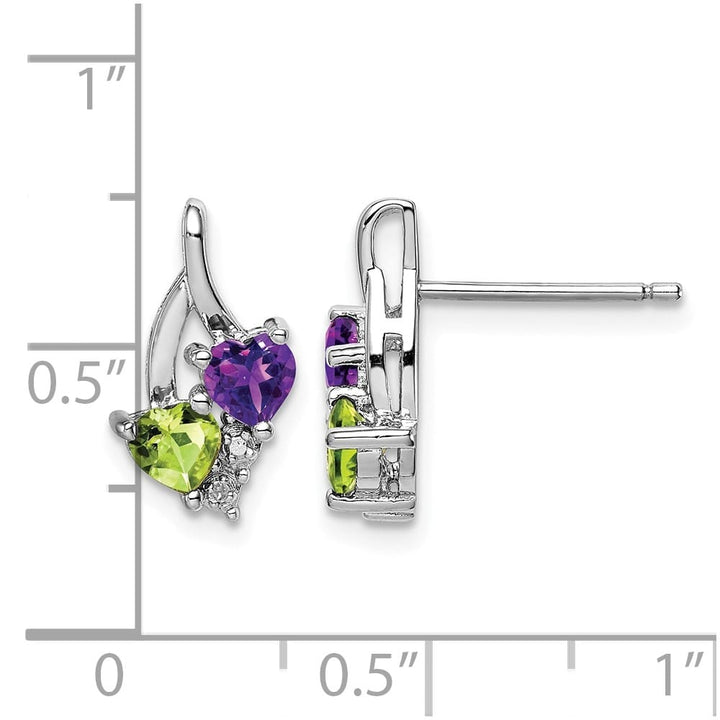 Sterling Silver Amethyst Peridot Diamond Earrings, view 4 of 4