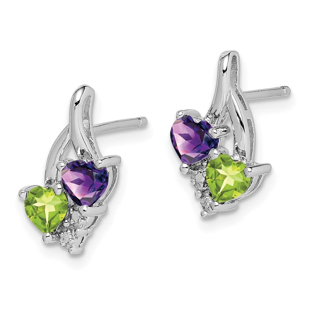 Sterling Silver Amethyst Peridot Diamond Earrings, view 2 of 4