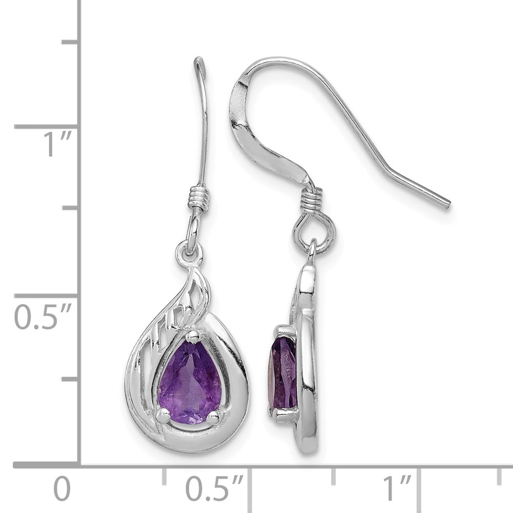 Sterling Silver Amethyst Polished Fancy Dangle Earrings, view 4 of 4