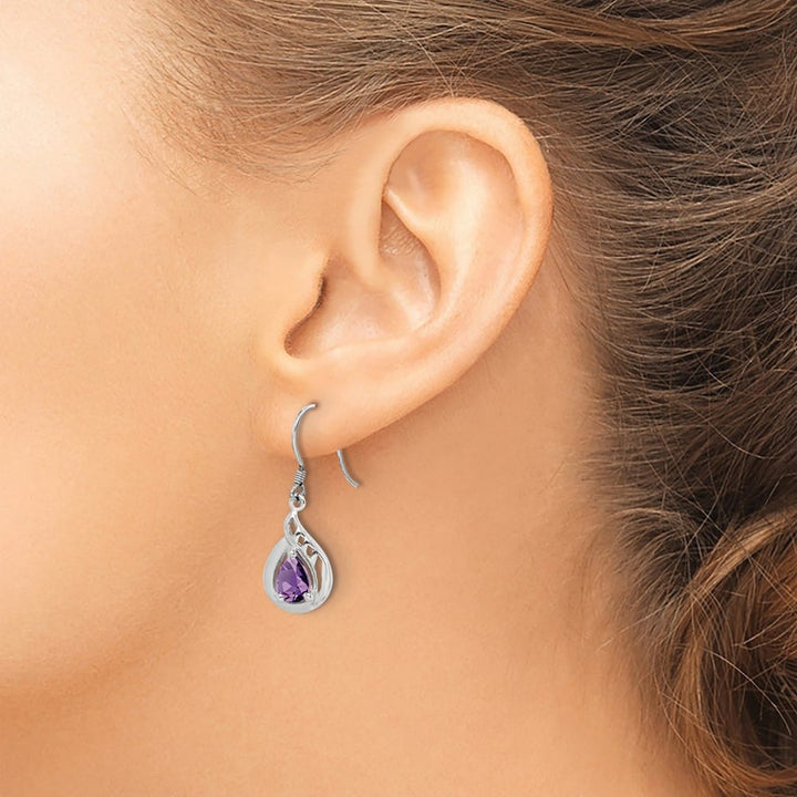 Sterling Silver Amethyst Polished Fancy Dangle Earrings, view 3 of 4