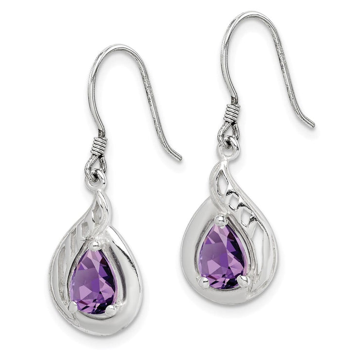Sterling Silver Amethyst Polished Fancy Dangle Earrings, view 2 of 4