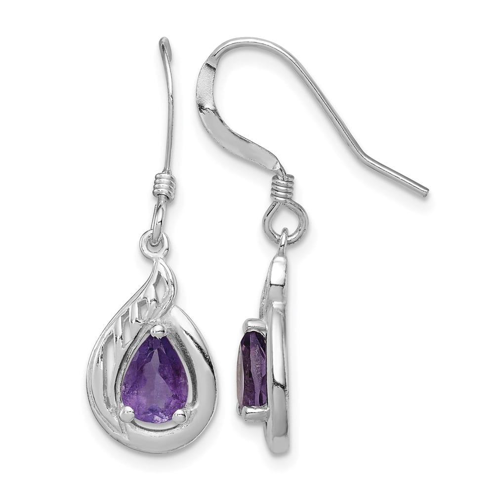 Sterling Silver Amethyst Polished Fancy Dangle Earrings, view 1 of 4
