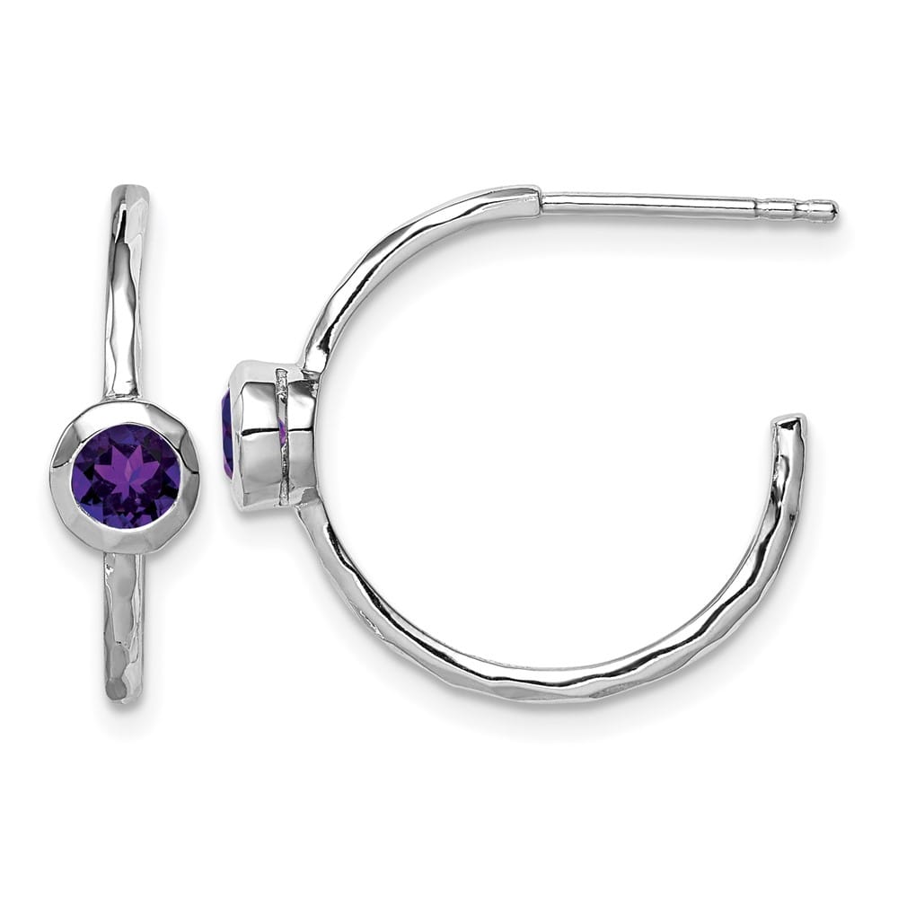 Sterling Silver Amethyst Post Hoop Earrings, view 1 of 4