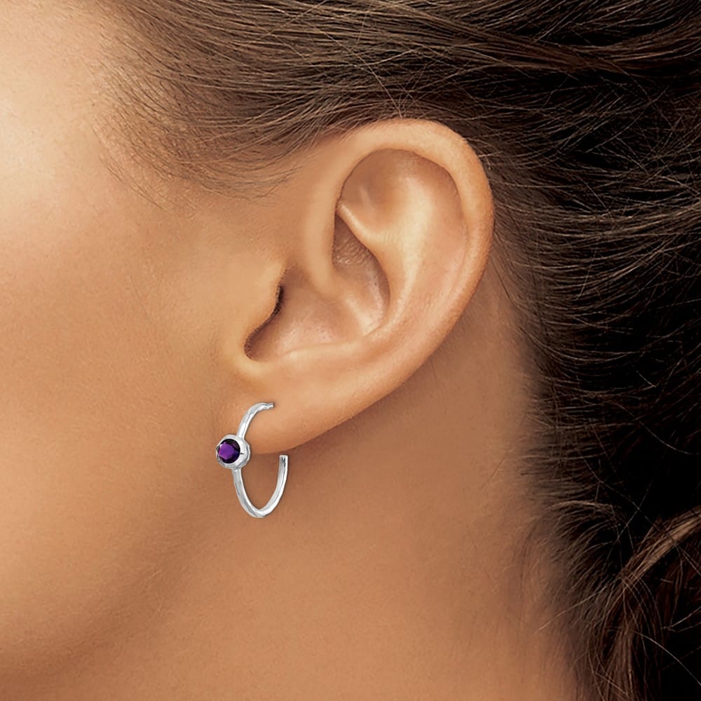 Sterling Silver Amethyst Post Hoop Earrings, view 3 of 4