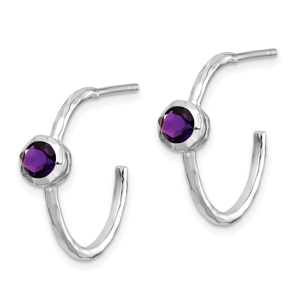 Sterling Silver Amethyst Post Hoop Earrings, view 2 of 4
