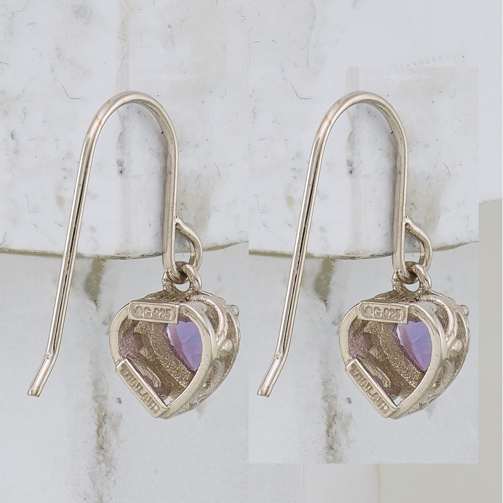 Sterling Silver Amethyst Small Heart Earrings, view 4 of 5