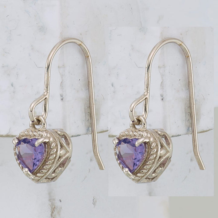 Sterling Silver Amethyst Small Heart Earrings, view 2 of 5