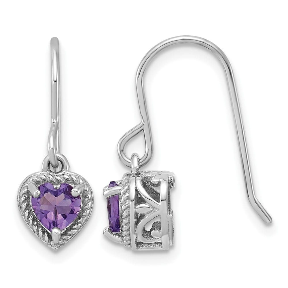 Sterling Silver Amethyst Small Heart Earrings, view 1 of 5