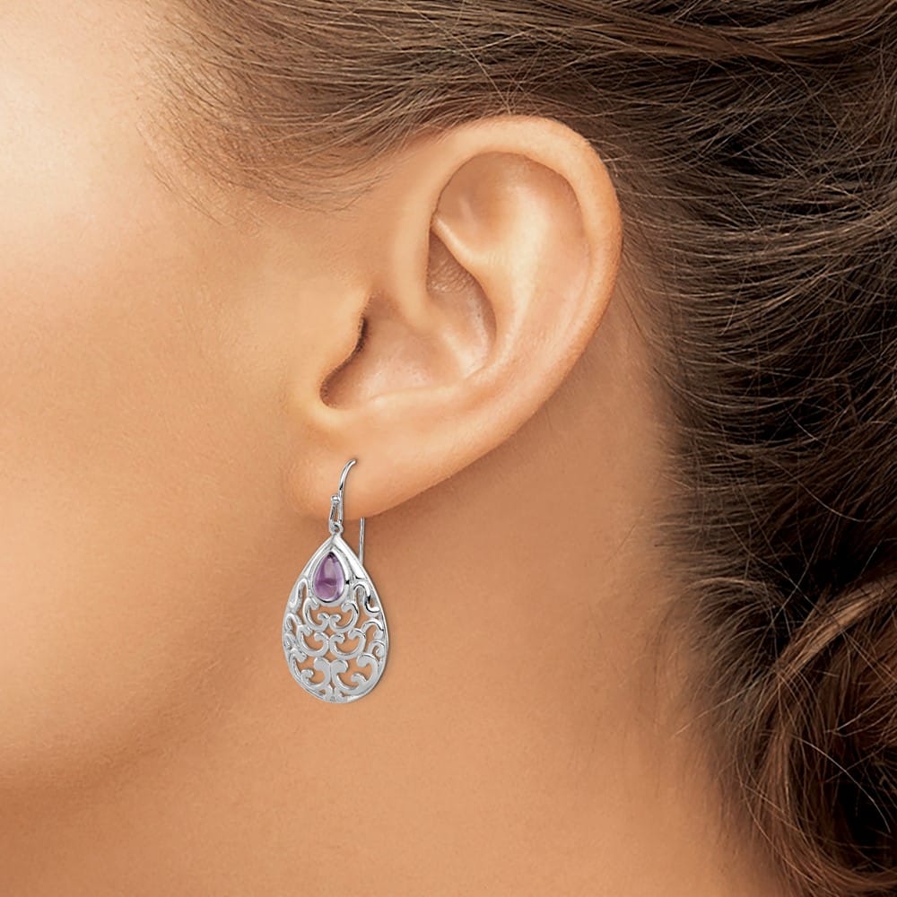 Sterling Silver Amethyst Teardrop Shepherd Hook Earrings, view 3 of 4