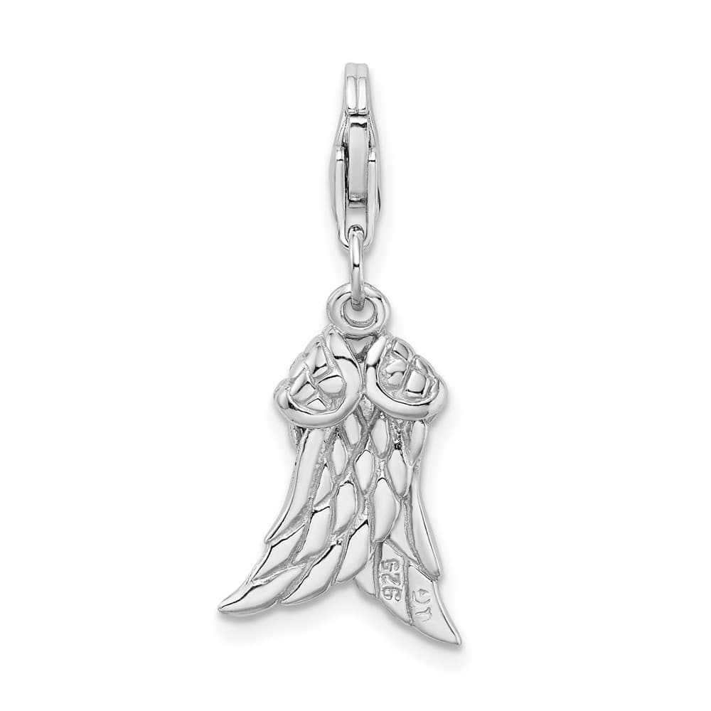 Sterling Silver Amore La Vita 3-D Wings with Fancy Lobster Clasp Charm