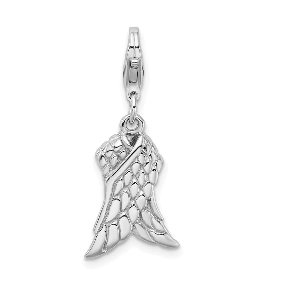 Sterling Silver Amore La Vita 3-D Wings with Fancy Lobster Clasp Charm