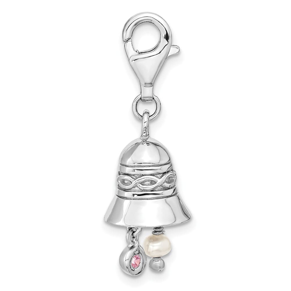 Sterling Silver Amore La Vita White Freshwater Pearl and CZ Bell Charm