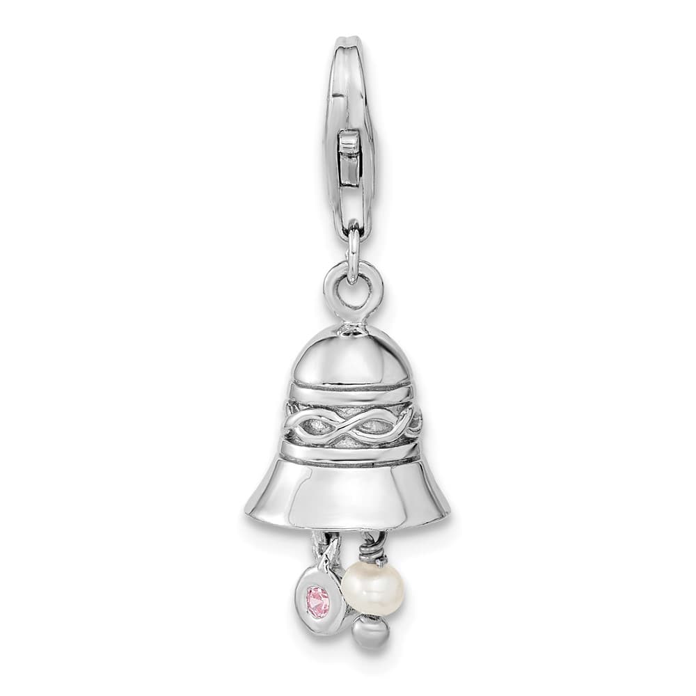 Sterling Silver Amore La Vita White Freshwater Pearl and CZ Bell Charm