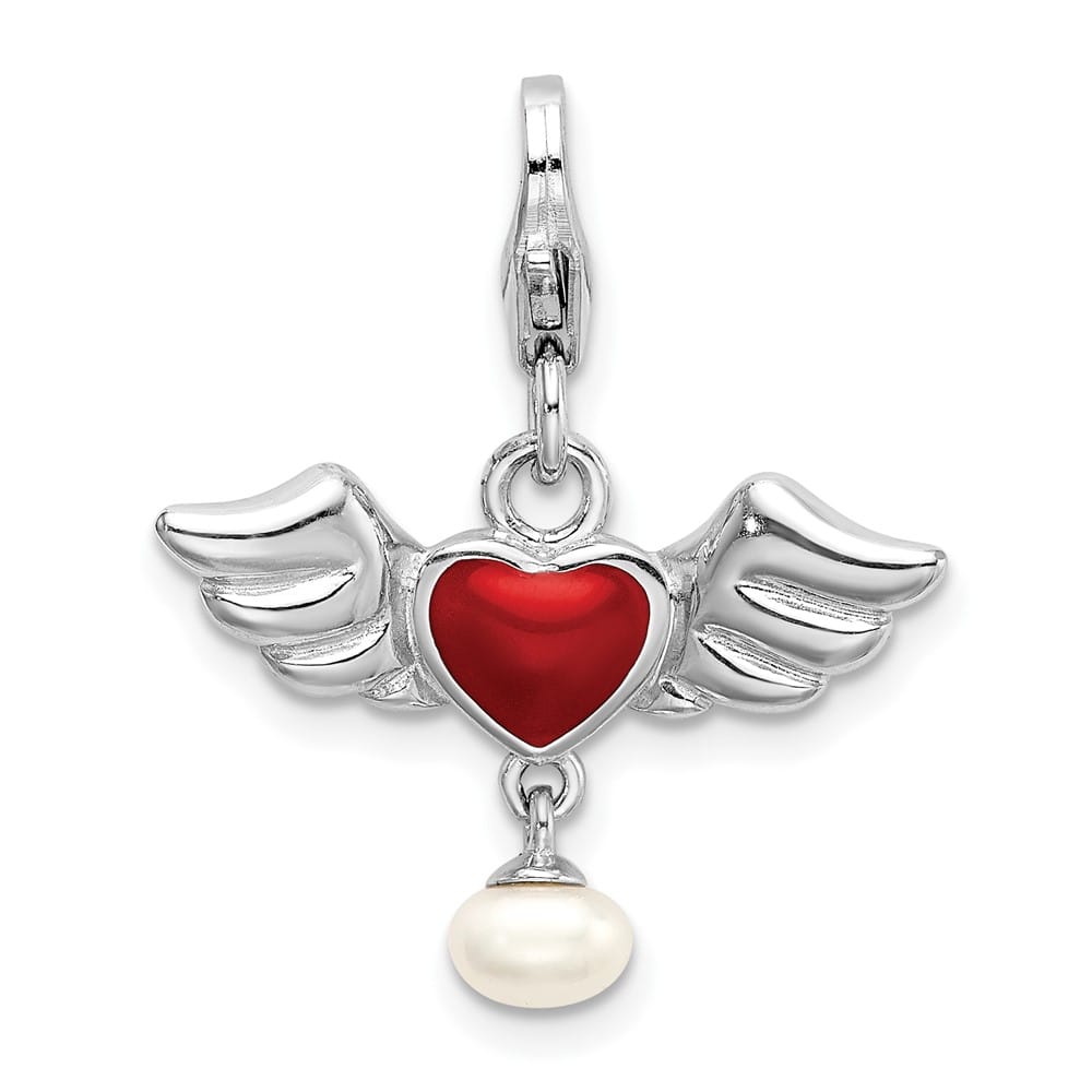Sterling Silver Amore La Vita White Freshwater Pearl Heart Charm