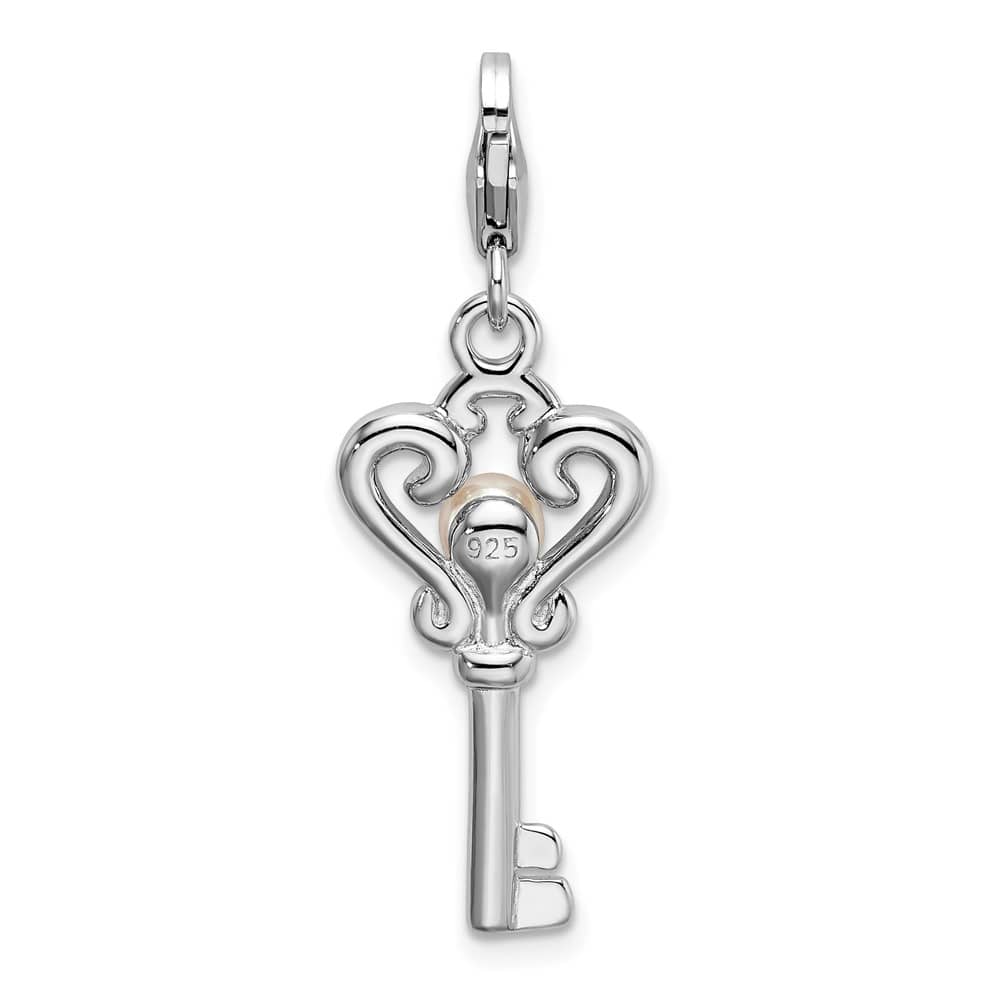 Sterling Silver Amore La Vita White Freshwater Pearl Key Charm