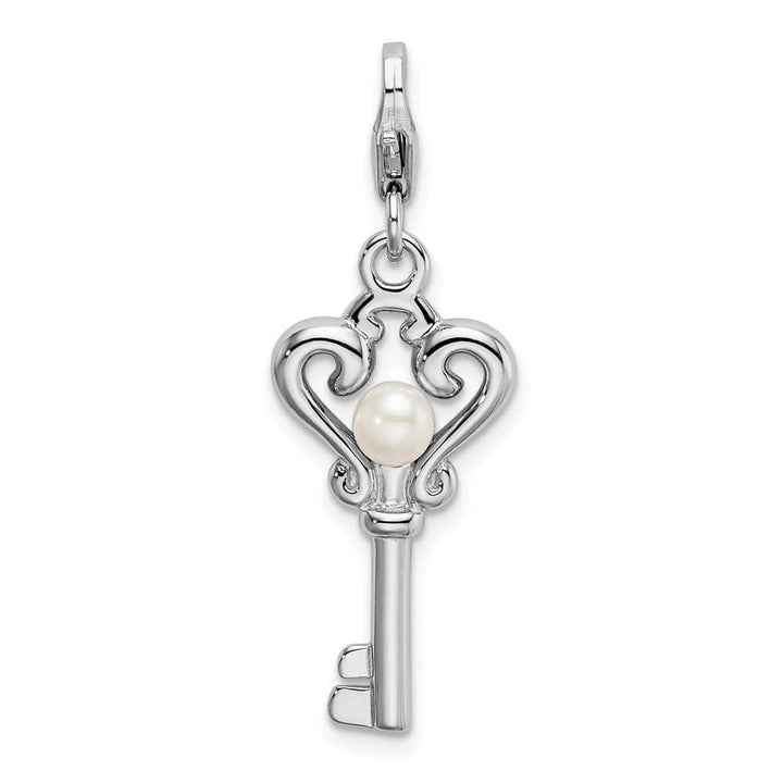 Sterling Silver Amore La Vita White Freshwater Pearl Key Charm