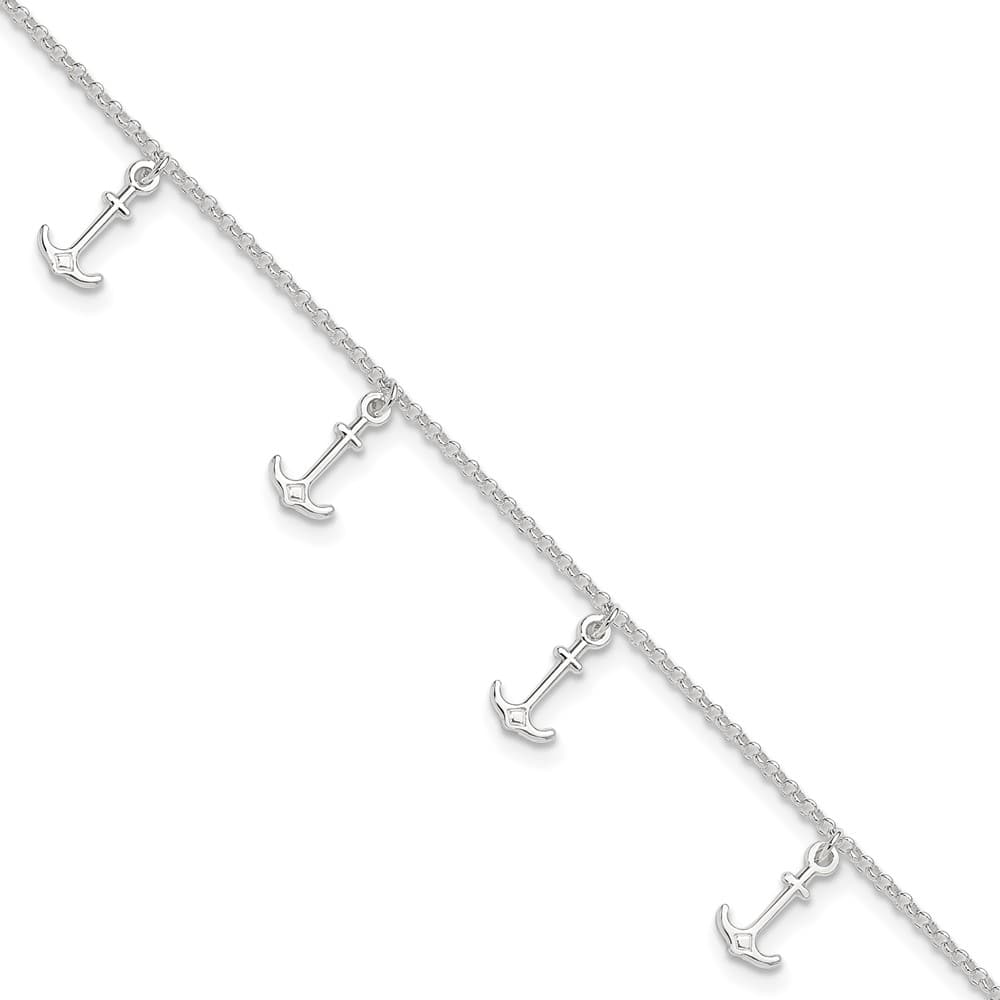 Sterling Silver Anchor Charms Anklet — .925 sterling silver, 10 inches long, 1 inch extension, 1.5 mm wide, lobster clasp, 3.27 g
