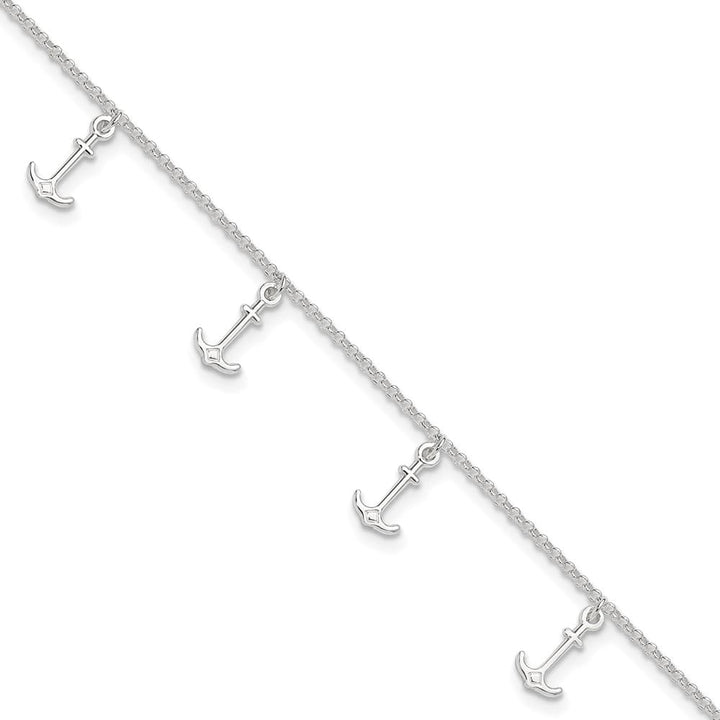 Sterling Silver Anchor Charms Anklet — .925 sterling silver, 10 inches long, 1 inch extension, 1.5 mm wide, lobster clasp, 3.27 g