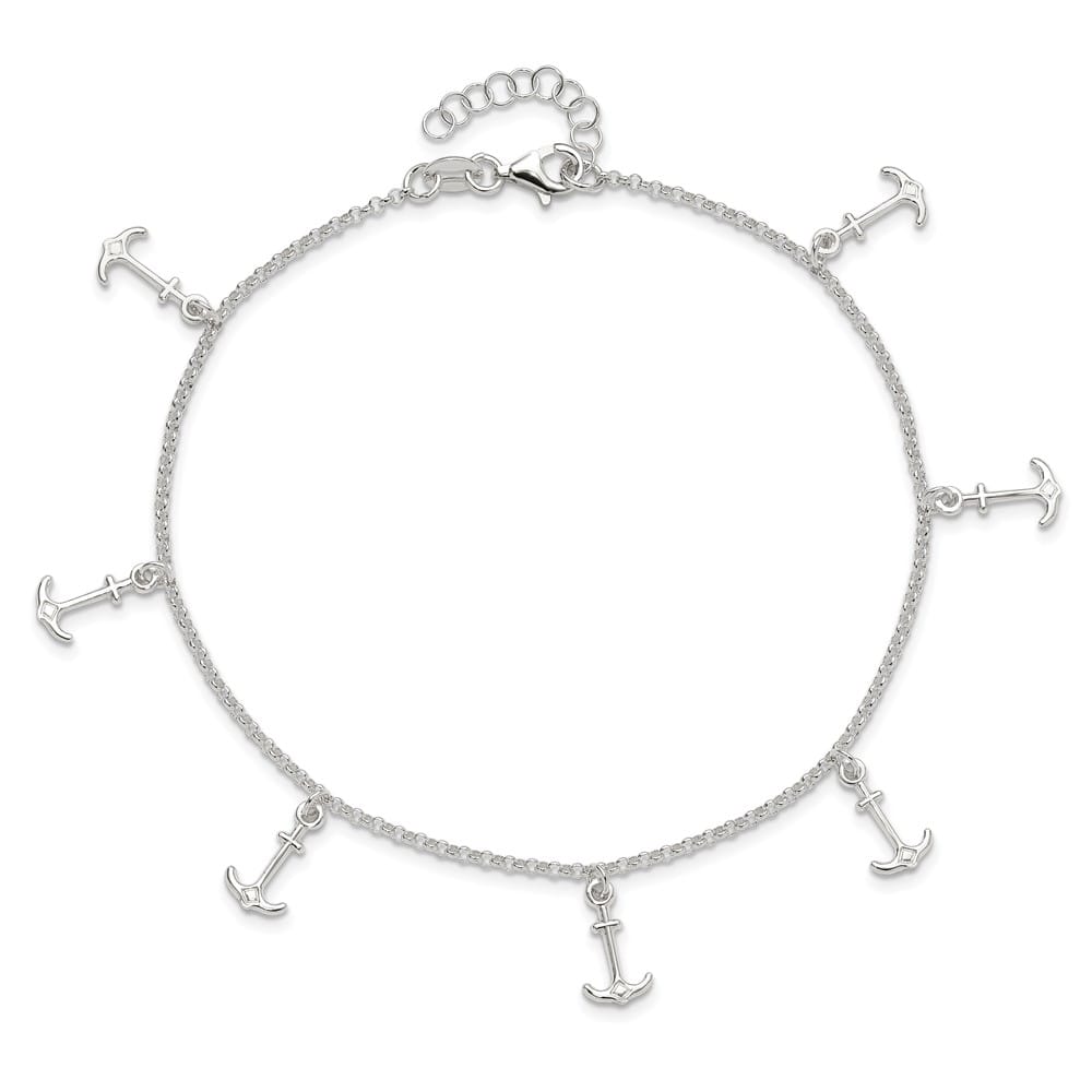 Sterling Silver Anchor Charms Anklet