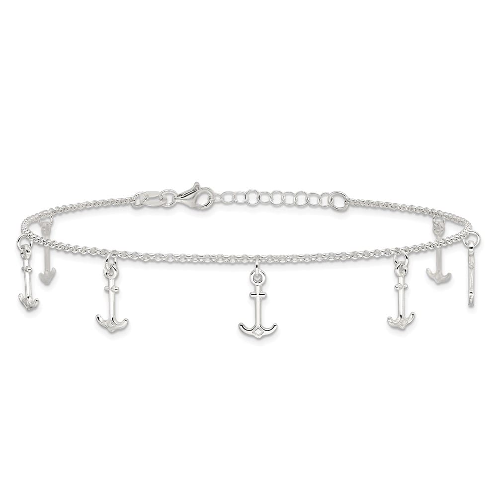 Sterling Silver Anchor Charms Anklet