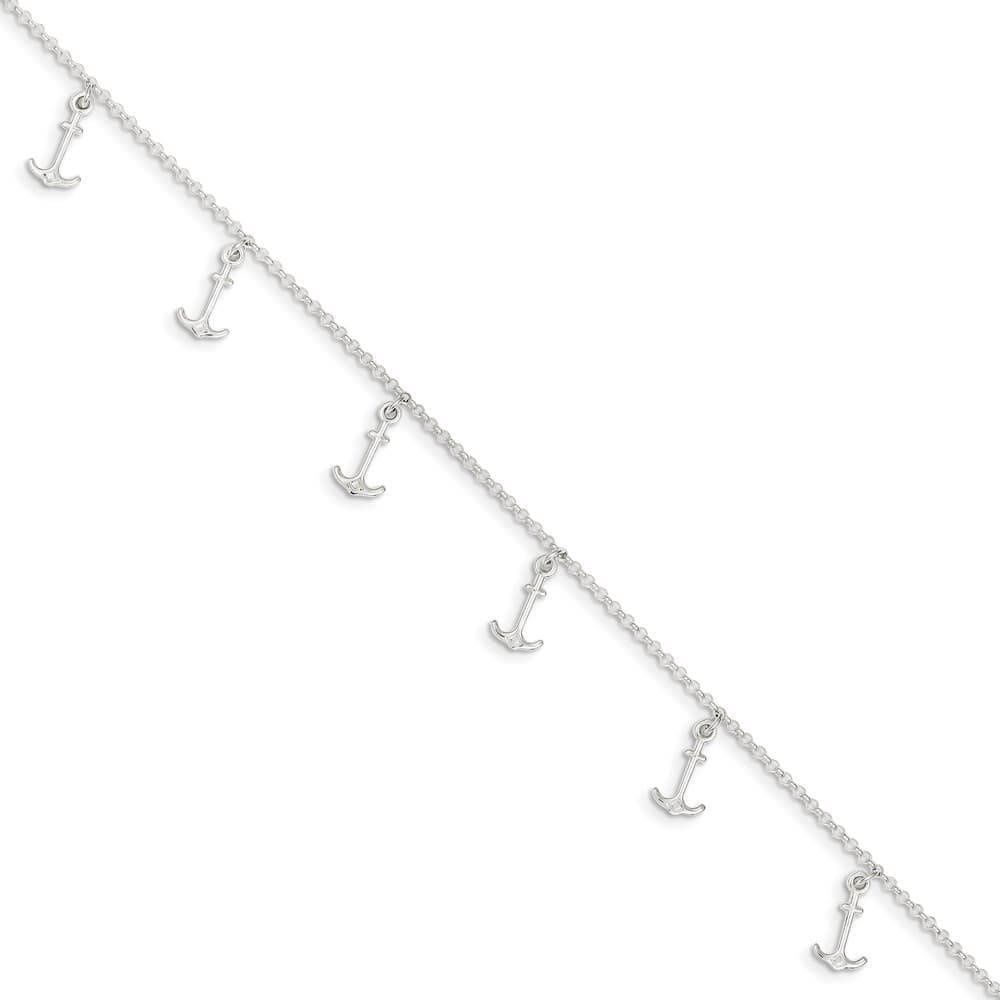 Sterling Silver Anchor Charms Anklet