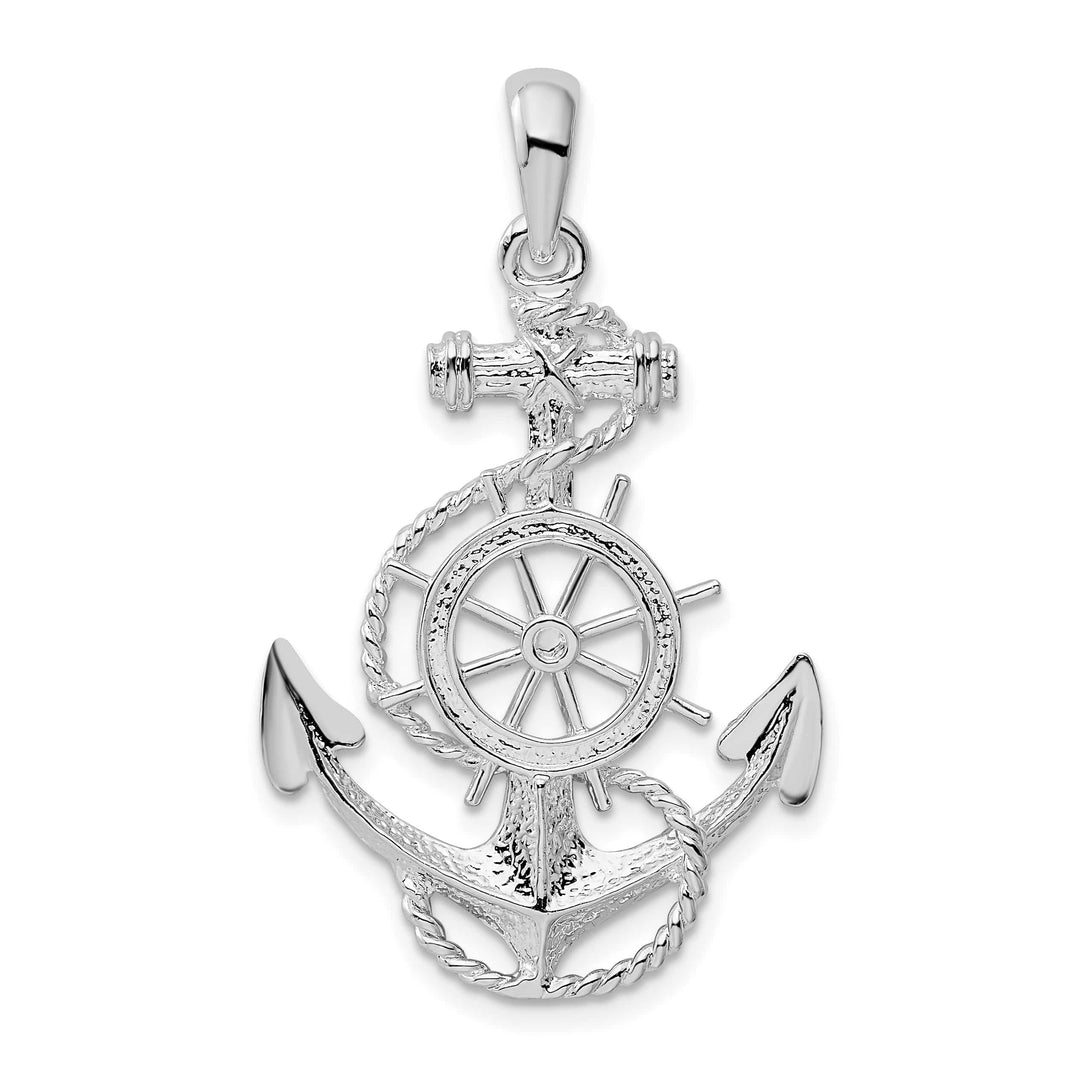 Sterling Silver Anchor with Ships Wheel Pendant