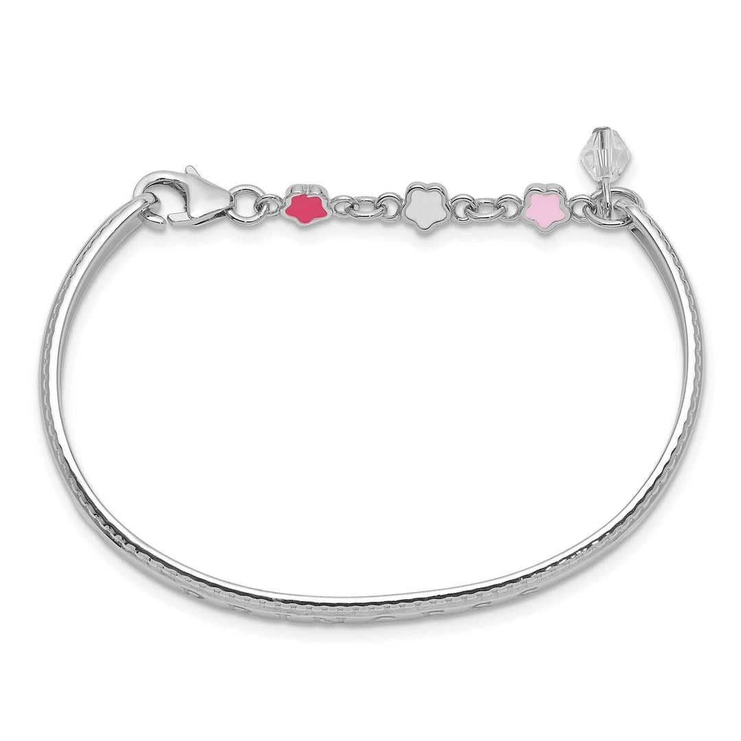 Sterling Silver and Beaded Crystal and Princess with Chain Baby Bangle