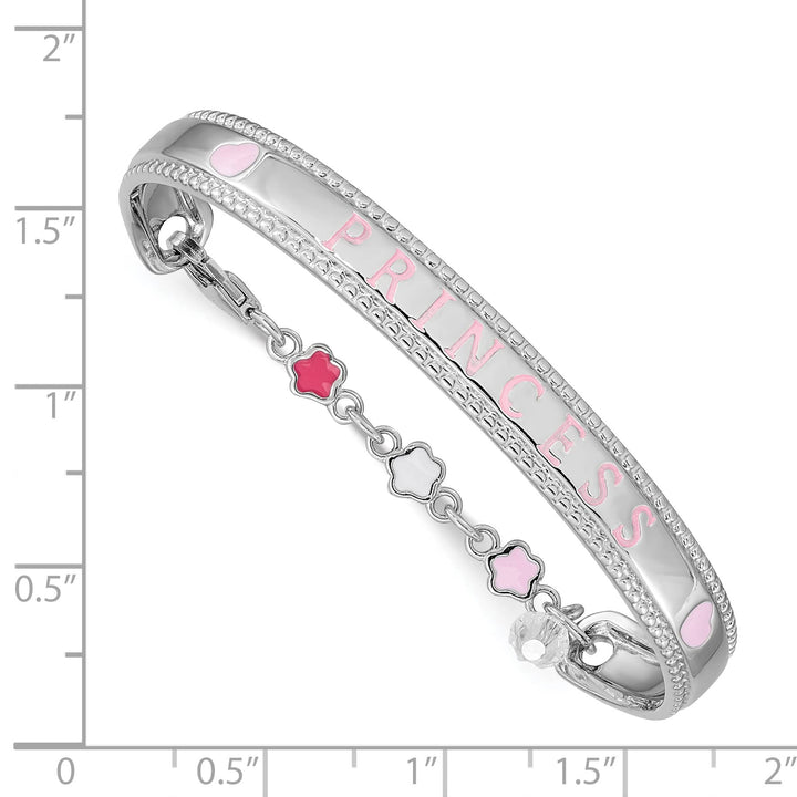 Sterling Silver and Beaded Crystal and Princess with Chain Baby Bangle