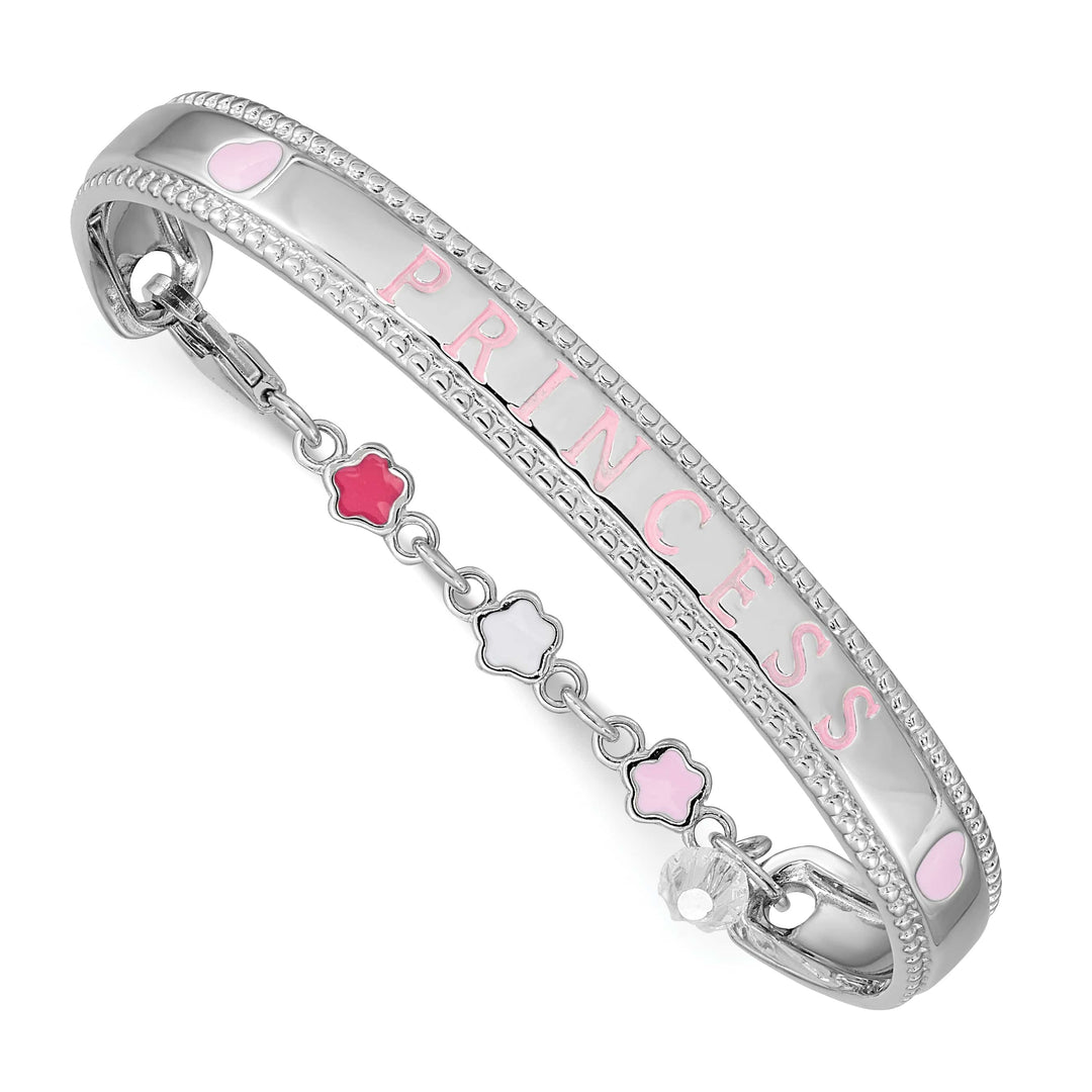 Sterling Silver and Beaded Crystal and Princess with Chain Baby Bangle