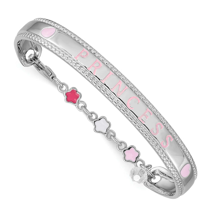 Sterling Silver and Beaded Crystal and Princess with Chain Baby Bangle