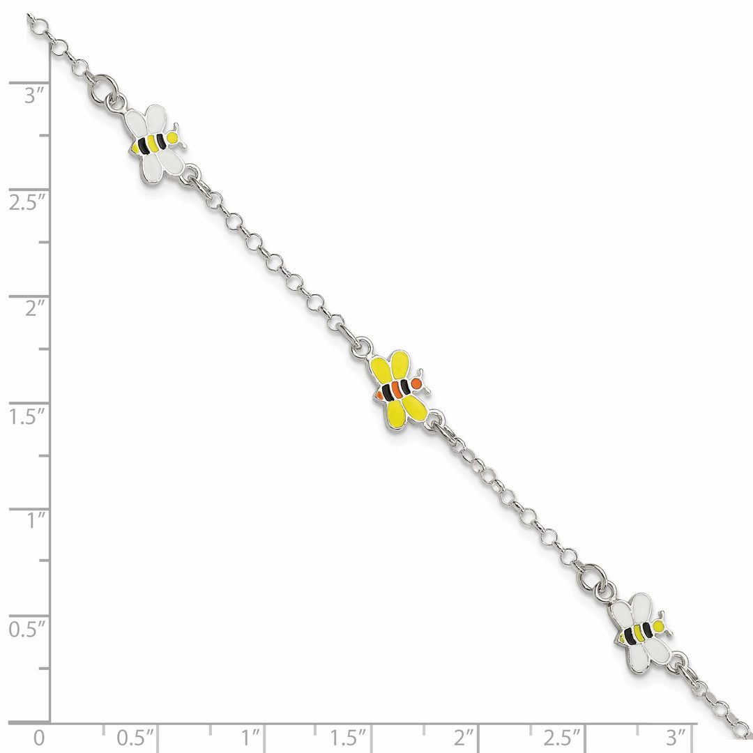 Sterling Silver and Enameled Bees 5 inch Plus 1 inch Extensio Bracelet