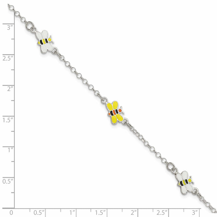 Sterling Silver and Enameled Bees 5 inch Plus 1 inch Extensio Bracelet