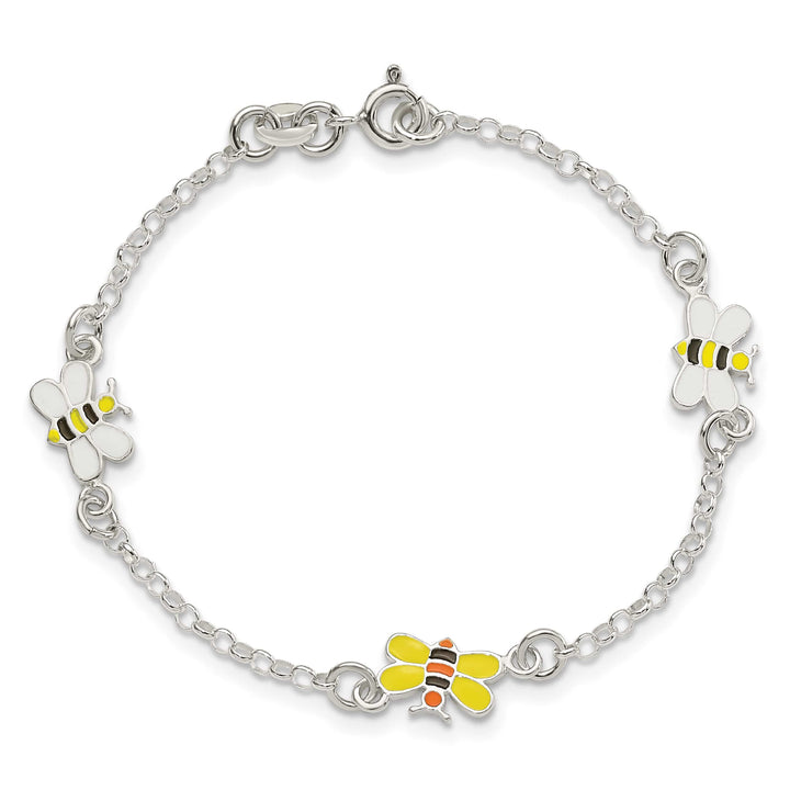 Sterling Silver and Enameled Bees 5 inch Plus 1 inch Extensio Bracelet