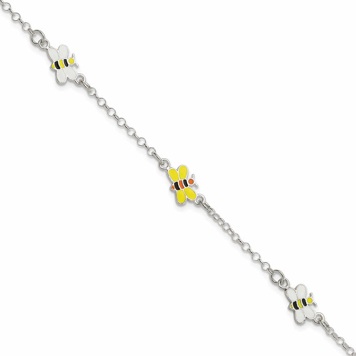 Sterling Silver and Enameled Bees 5 inch Plus 1 inch Extensio Bracelet