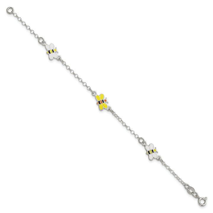 Sterling Silver and Enameled Bees 5 inch Plus 1 inch Extensio Bracelet