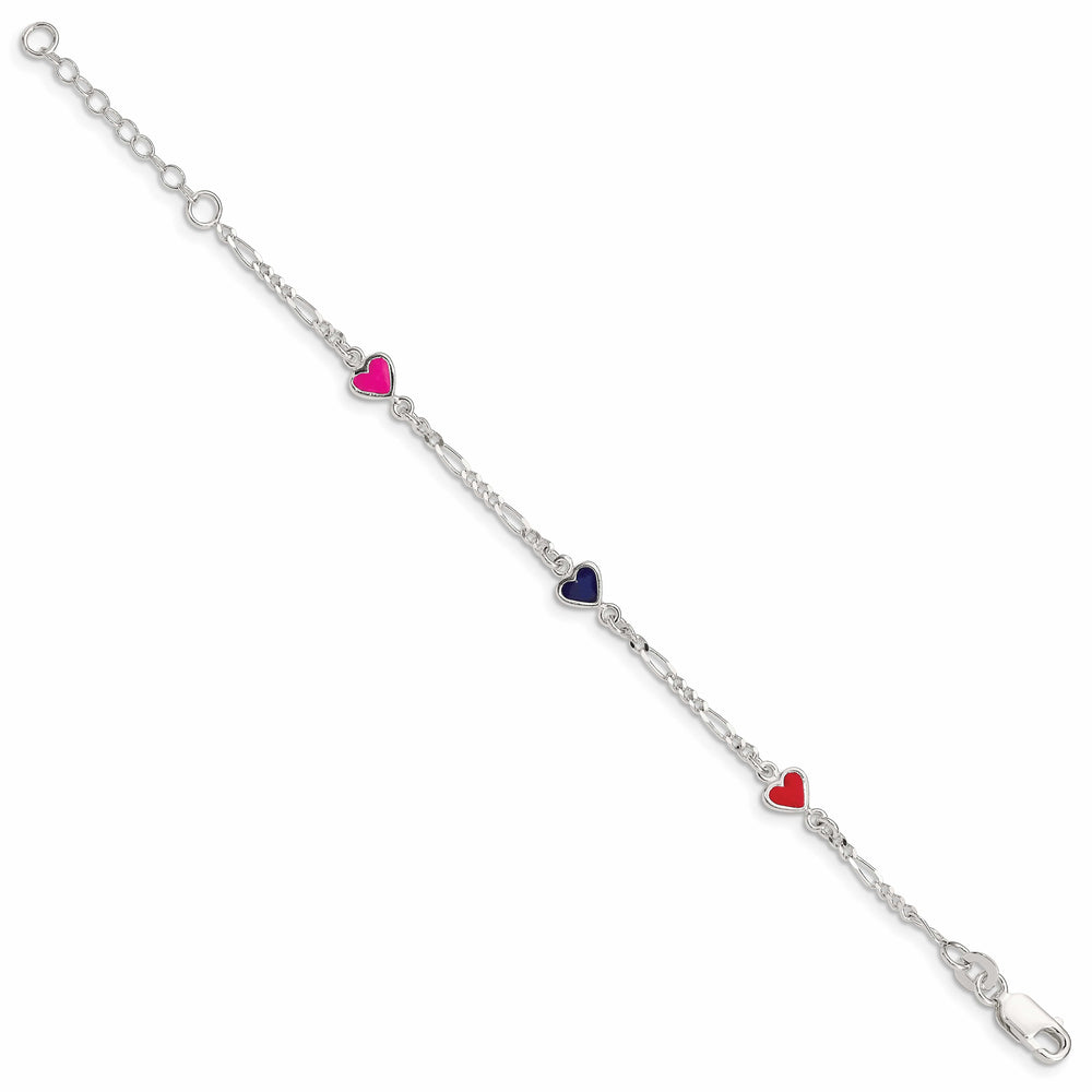 Sterling Silver and Multi-color Enameled Hearts Children's Bracelet