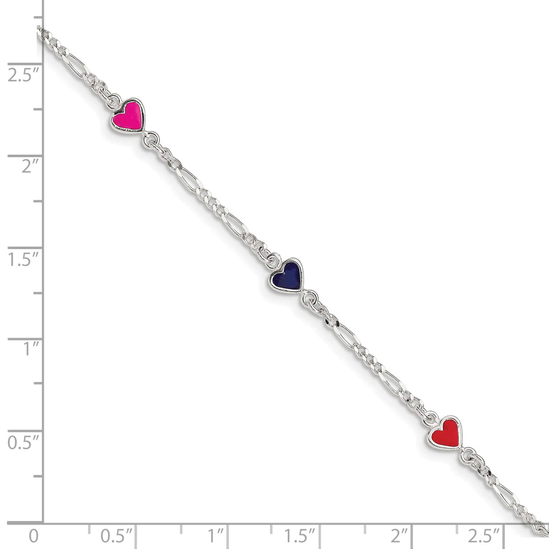 Sterling Silver and Multi-color Enameled Hearts Children's Bracelet