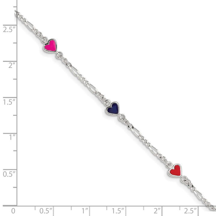 Sterling Silver and Multi-color Enameled Hearts Children's Bracelet