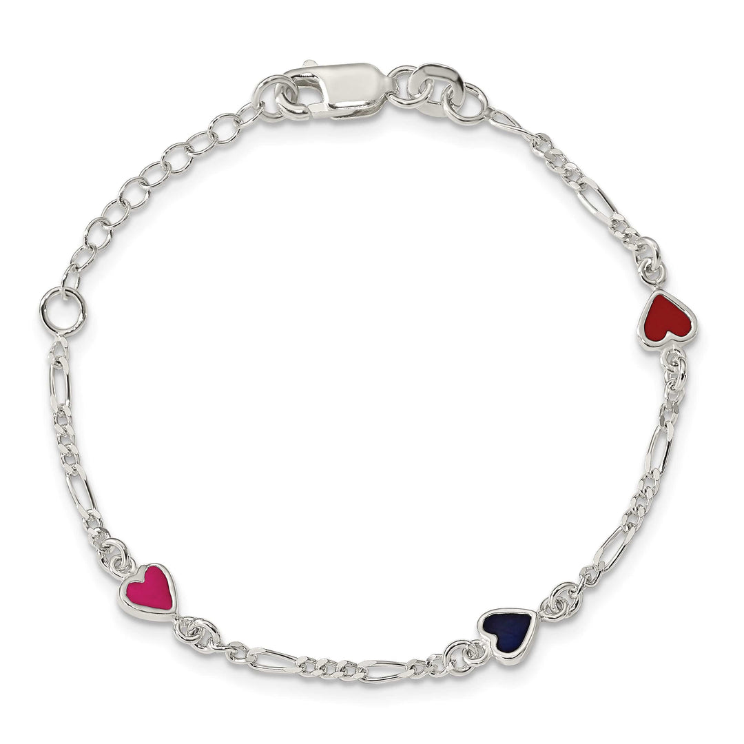 Sterling Silver and Multi-color Enameled Hearts Children's Bracelet