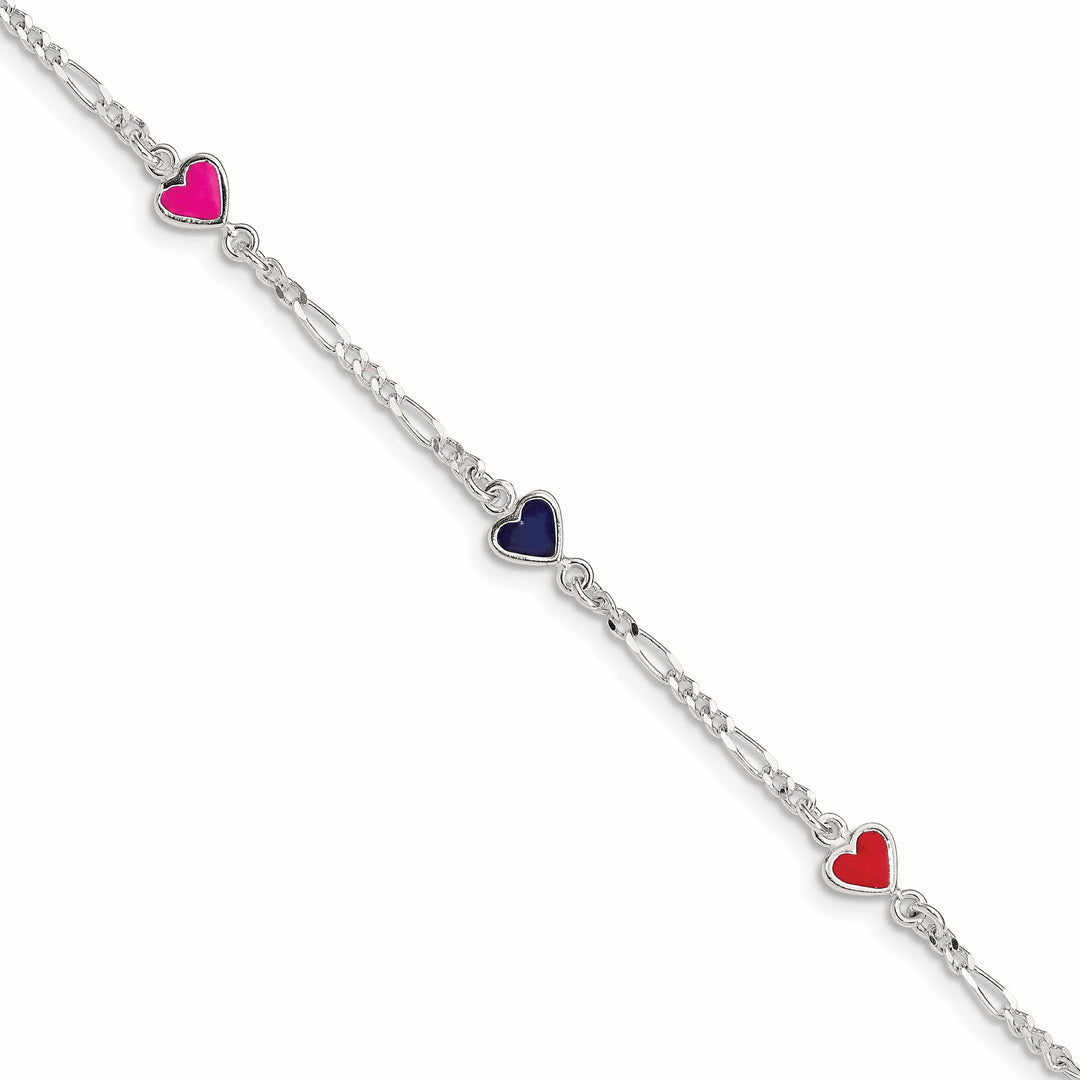 Sterling Silver and Multi-color Enameled Hearts Children's Bracelet