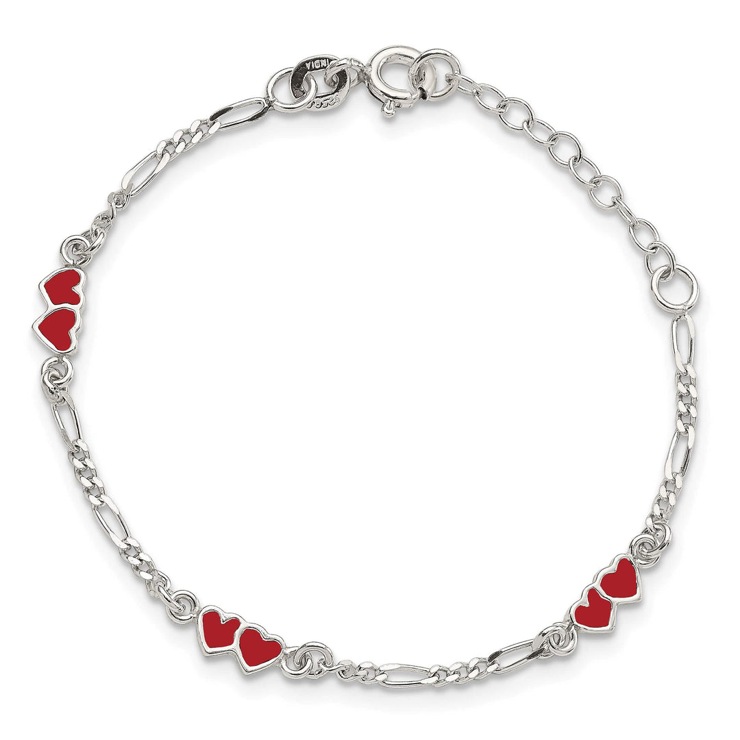 Sterling Silver and Red Enameled Double Heart Children's Bracelet
