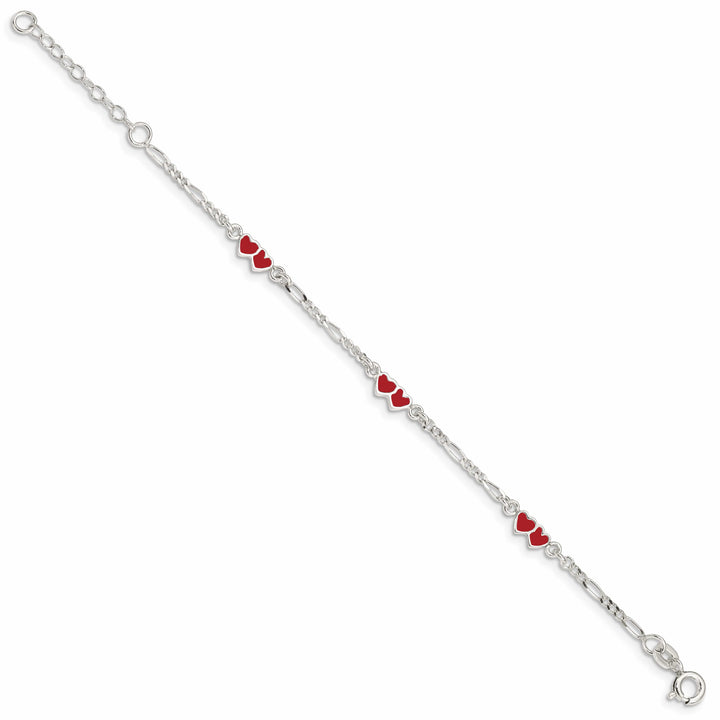 Sterling Silver and Red Enameled Double Heart Children's Bracelet
