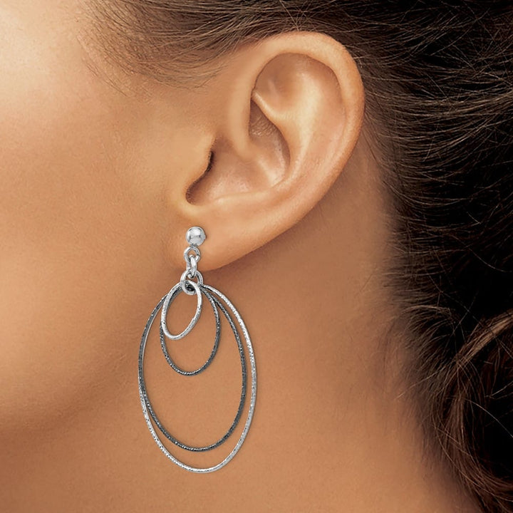 Sterling Silver and Ruthenium D.C. Post Hoop Earrings