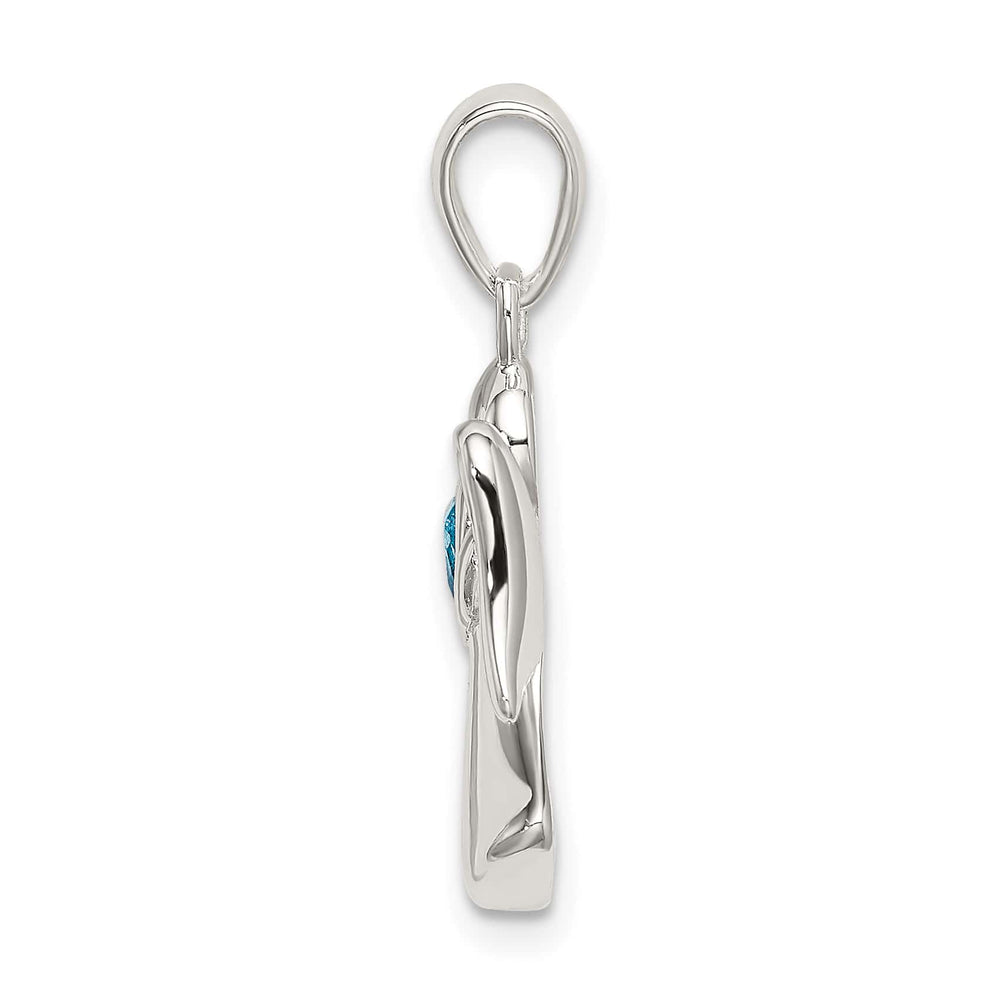 Sterling Silver Angel with Blue CZ Heart Pendant