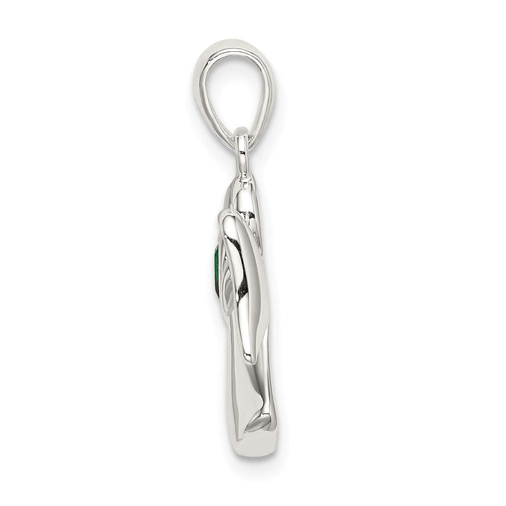 Sterling Silver Angel with Dark Green CZ Heart Pendant