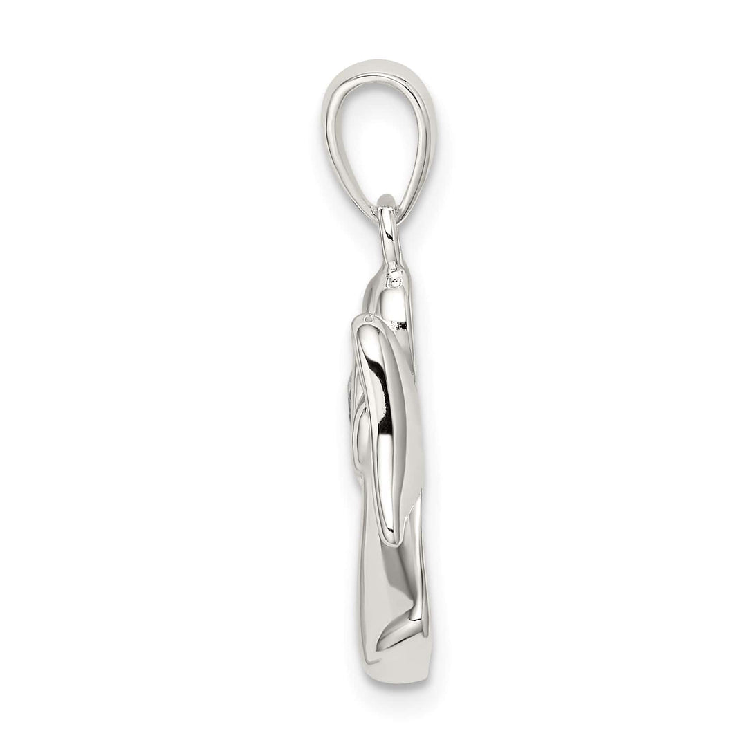 Sterling Silver Angel with Light Blue CZ Heart Pendant