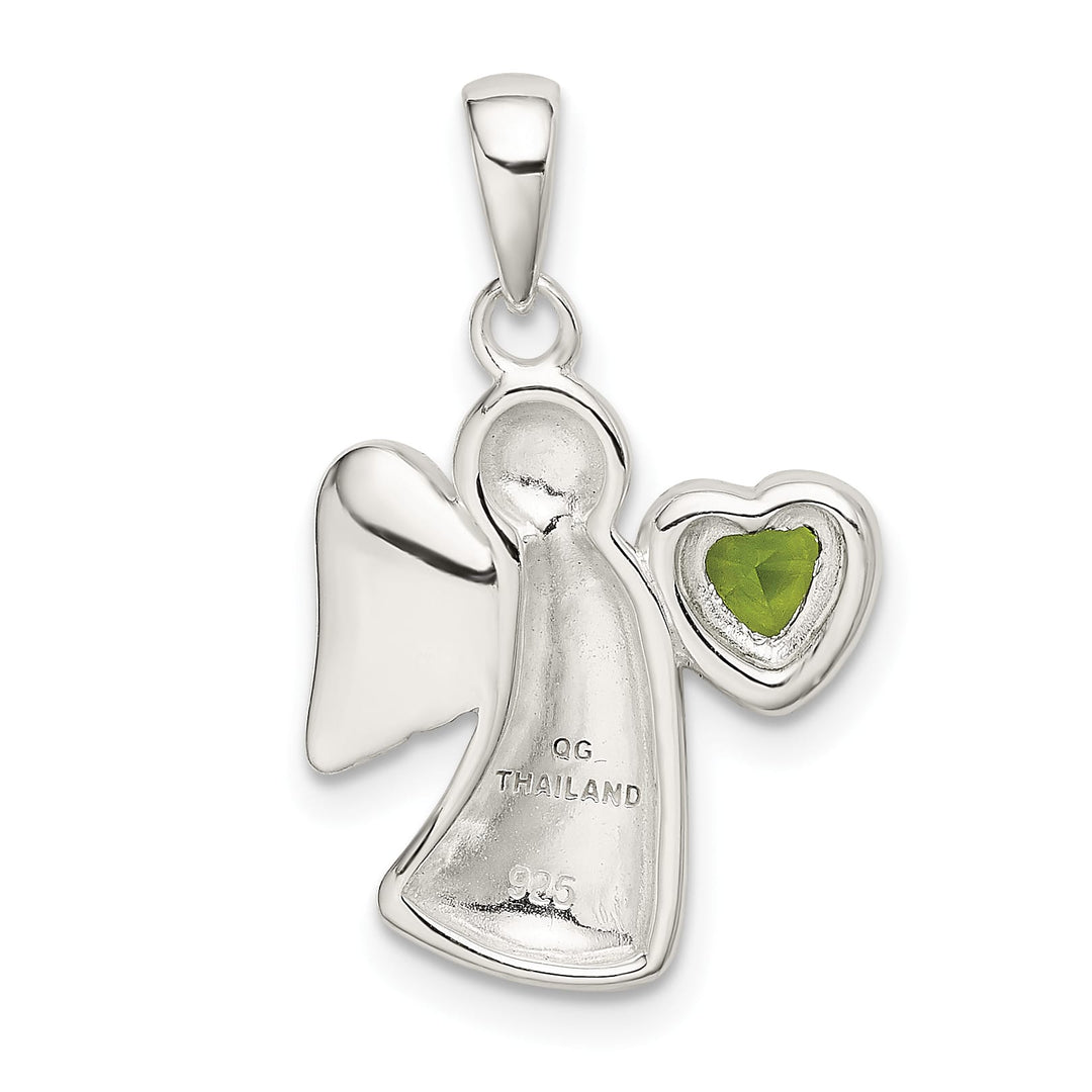 Sterling Silver Angel with Light Green CZ Heart Pendant